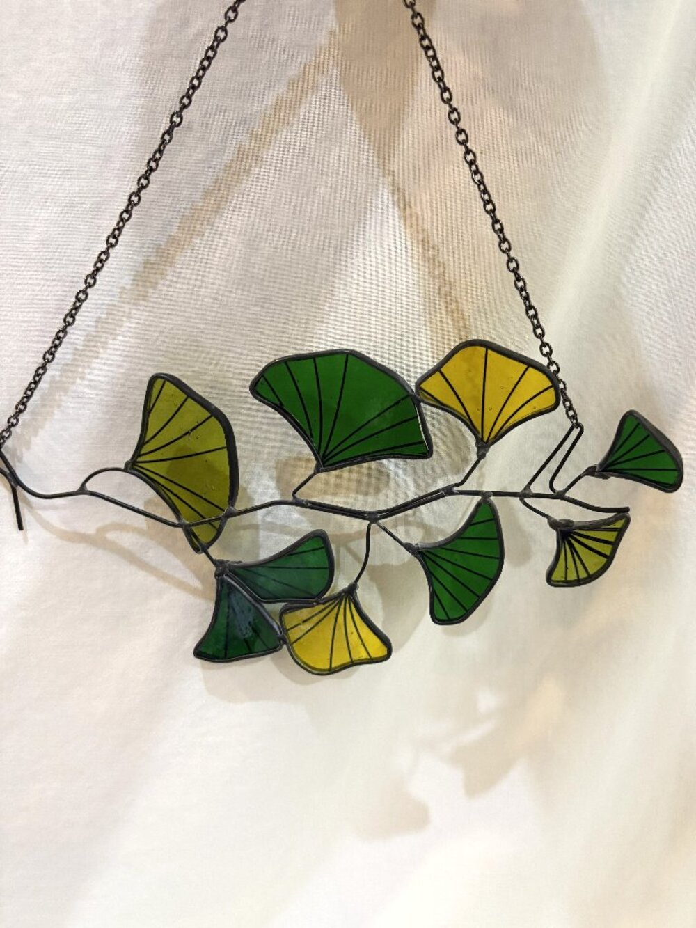 Stained Glass Ginko Leaf Suncatcher Window Decor